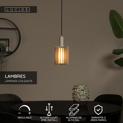 Lucide LAMBRES - Lámpara colgante - Ø 15 cm - 1xE27 - Taupe